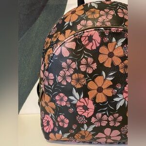 Retro Mod Flower Child Floral Faux Leather Mini Backpack